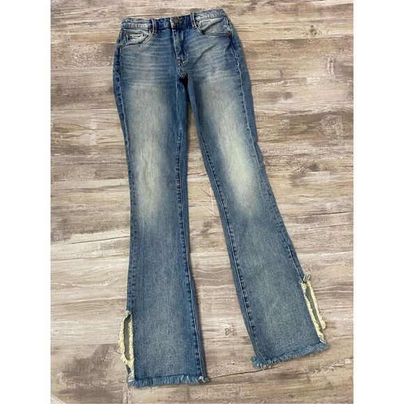 Blank NYC The Hoyt Jeans High Rise Mini Flare Raw Hem Women’s Sz 25 Waist - Picture 1 of 9